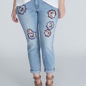 Lane Bryant Embroidered Floral Boyfriend Jeans